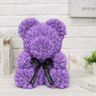 purple rose bear with heart
